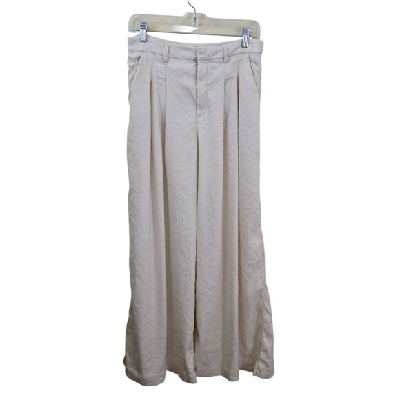 Anthropologie Maeve The Avery Pleated Wide Leg Trousers Linen Edition Size 8 - Picture 2 of 9